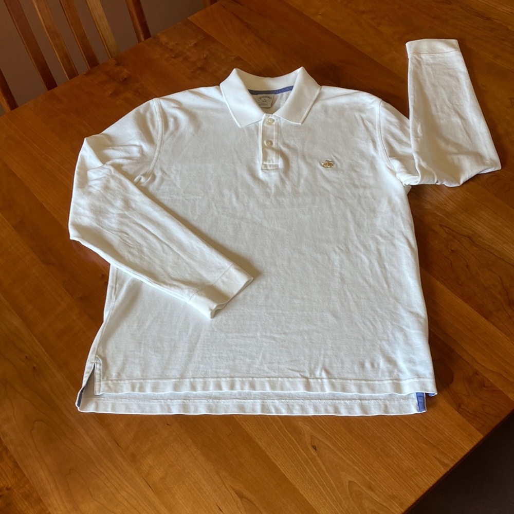 Brooks Brothers Long Sleeved Pique Cotton Polo in White, Mens XL